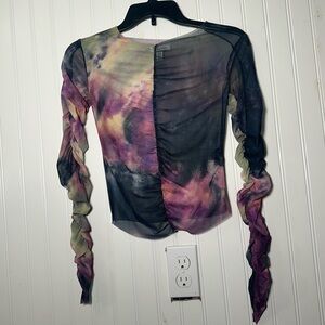 Topshop Mesh Long Sleeve Too Size 4 S Small Purple Gray Gret Yellow Tie Dye
